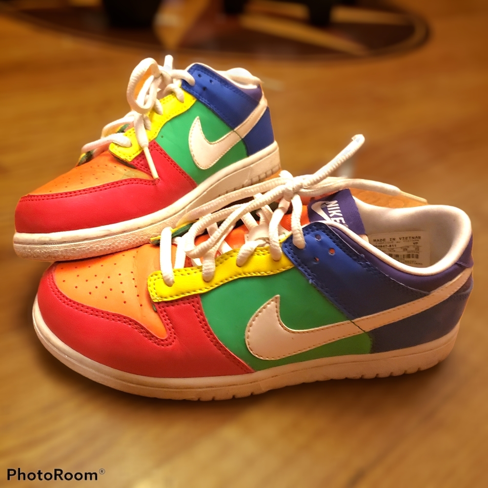 Nike vtg 🌈  rainbow dunk sb low colorblock. Sz5